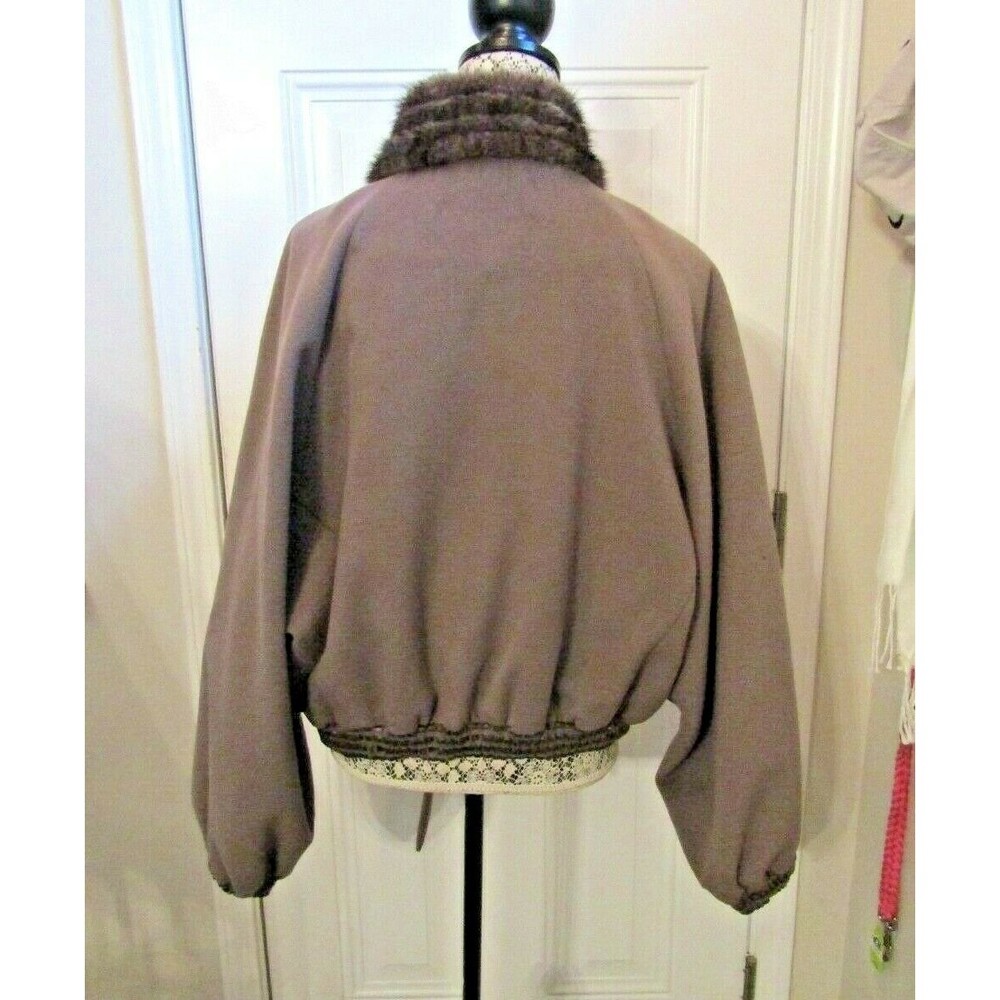 EBBERRO Vintage Taupe Wool Jacket Mink Collar Sequined Trim Satin Lined SZ 16 - Picture 5 of 8